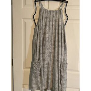 Old Navy XL Black White Geometric Linen Blend High Neck Swing Dress Pockets